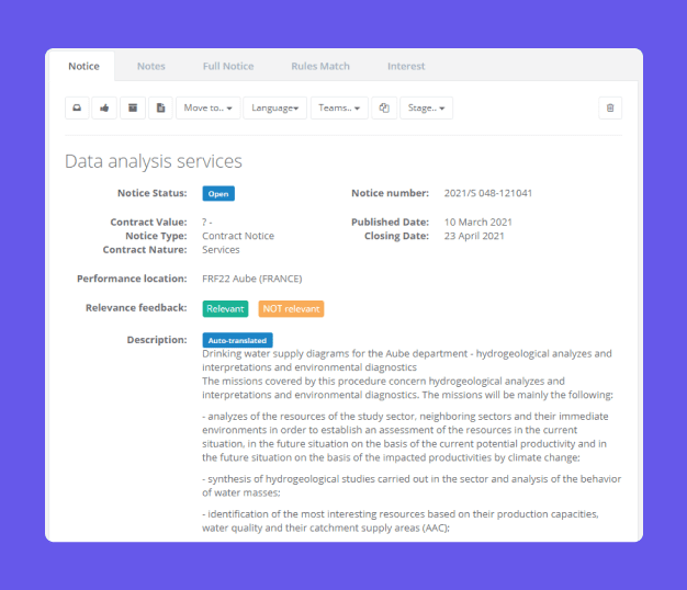 Automatic translation of public contracts into English