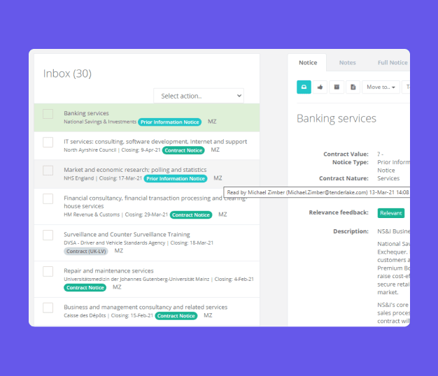 Tenderlake has advanced workflow